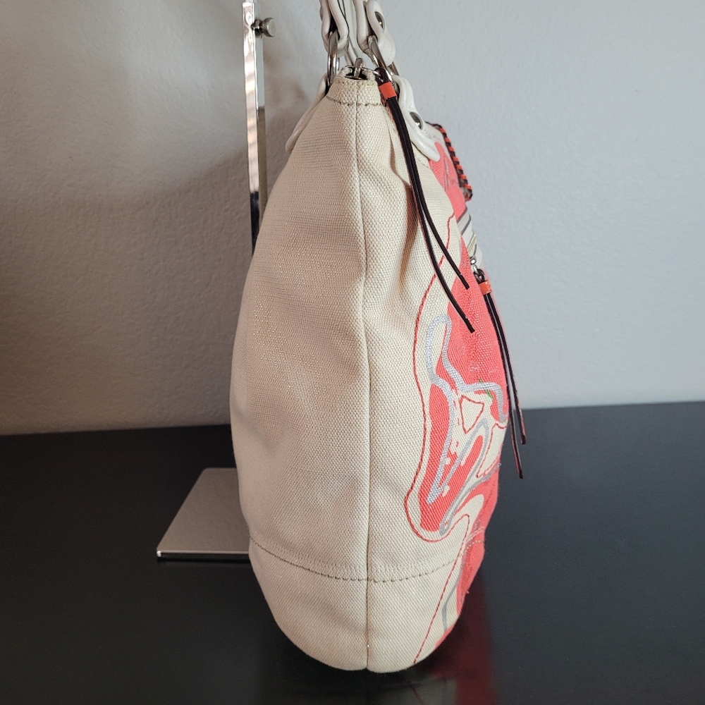 Coach Poppy Signature Coral Ivory Canvas Sequin Glam Shoulder Bag - Picture 9 of 16